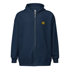 SMILE FACE Embroidered Unisex Zip Hoodie skater punk emo hipster 80s 90s retro - Picture 1 of 5