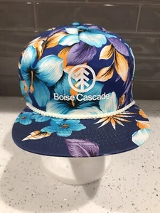 VTG 1980s Boise Cascade Blue Purple Hat Cap Snapback Rope Bill Hawaiian Flowers - Picture 1 of 7