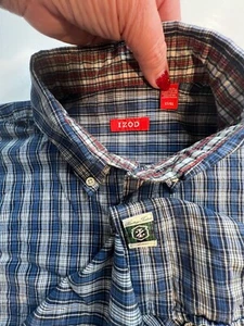 Camisa de manga larga para hombre IZOD talla LT alterada a delgada azul a cuadros algodón ver fotos - Imagen 1 de 10