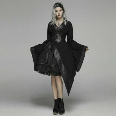 PUNK RAVE Women Gothic Lolita Dark Japanese Kimono Asymmetric Adjustable Dress - Image 1 of 4