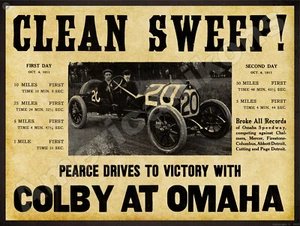 1912 Colby Race Car New Metal Sign: "Pierce Victory at Omaha!" - Nebraska Race - Picture 1 of 1