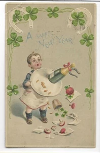 EIN FROHES NEUES JAHR, KLEINER KELLNER TROPFTABLETT MIT SNACKS & SPRUDELN - PM 1907 - Bild 1 von 1