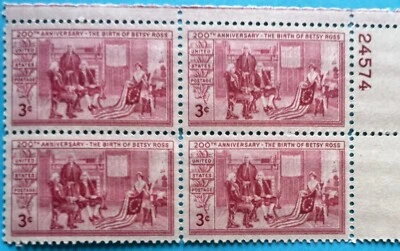 1952 US 3¢ Block of 4 Stamps The Birth of Betsy Ross Scott #1004 MNH VF - Image 1 of 3