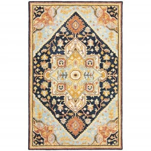 4' X 6' Navy Rust Blue Ivory And Gold Oriental Tufted Handmade Stain Resistant - Picture 1 of 1