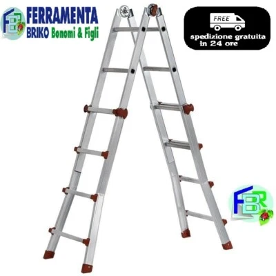 Scala in alluminio telescopica NEW RED 4+4 gradini trasformabile  ALLUNGABILE  - Immagine 1 di 3