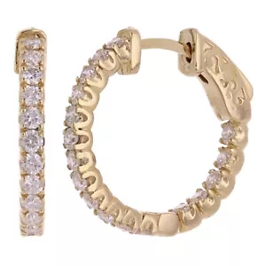 Orecchini a cerchio petite oro giallo 14 kt 1,15 ctw diamante interno esterno 19 mm x 2,5 mm - Foto 1 di 1