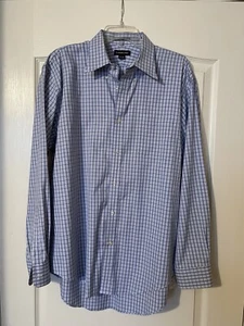 LANDS END BLUE CHECK NO IRON PINPOINT OXFORD SHIRT OFFICE CASUAL SIZE XL Preppy - Picture 1 of 6