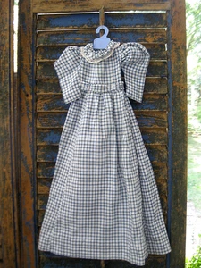 Antique Doll Dress Blue Cotton Gingham - Picture 1 of 17