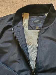 LUCKY BRAND Bomber Jacket Men's Medium Navy Full Zip Windbreaker Outdoor Coat - Picture 1 of 9