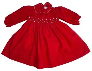 Carriage Boutique Mädchen rot Cord gesmoktes Weihnachten Urlaub Kleid Größe 18 Monate - Bild 1 von 11