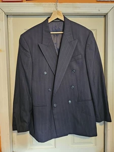 Kasper Wool Macy's Men's Store Double Breasted Blazer Suit Coat Black Stripe - Picture 1 of 6
