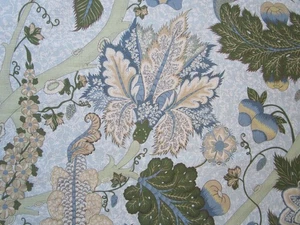 Cowtan & Tout Cashew Tree Blue Olive 28" x 55"W Linen fabric - Picture 1 of 10
