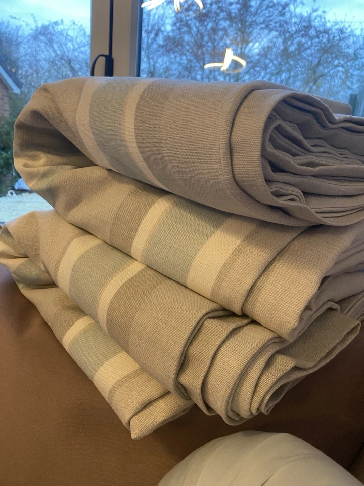 Laura Ashley Awning Stripe Massive Eyelet Curtains Each Panel 102 Inches x 88 - Image 1 of 4