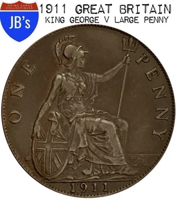 1911 Great Britain Large Copper Penny - King George V (F/VF) - Image 1 of 4