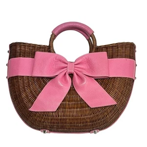 Isabella Fiore Wicker Basket Purse Pink Bow Cottagecore Y2K Coquette - Picture 1 of 14