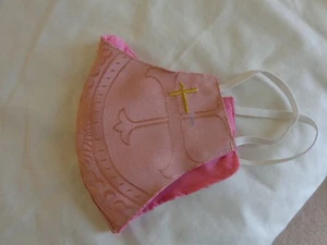 Christian Face Mask, Pink/Rose with Embroidered Gold Cross, New - Picture 1 of 4