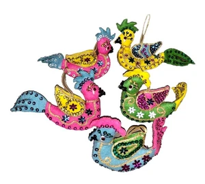 Bucilla Exotic Bird Felt Beaded Sequins Christmas Ornament Vtg 1960’s Set Of 5 - Picture 1 of 6