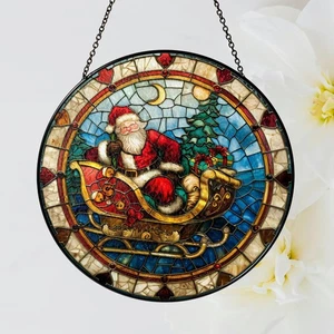 Atrapasol de vitral de Papá Noel, adorno de árbol de Navidad, regalo de vacaciones - Imagen 1 de 10