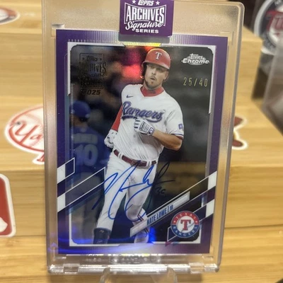 2021 Topps Archives Nate Lowe Signature Series #USC38 Purple/40 Texas Rangers - Image 1 of 2