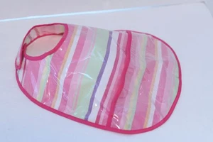 Pottery Barn Kids Pink Striped Stripe Baby Bib Plastic, Easy Wipe - Picture 1 of 4