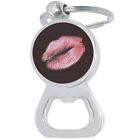 Pink Glitter Lips Bottle Opener Keychain - Metal Beer Bar Tool Key Ring