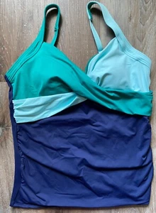LANDS' END~Underwire Wrap Tankini Swimsuit Top~Women's Size 8~Teal & Blue~NWT - Picture 1 of 4
