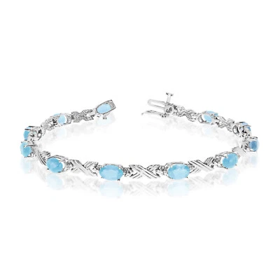 14K White Gold Oval Aquamarine and Diamond Bracelet - Image 1 of 3