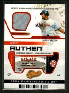 Tarjeta jersey Fleer 2003 Manny Ramírez auténtica usada en el juego (sin rasgar) 14/50 - Imagen 1 de 2