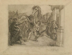 Robert Scheffer (1859-1934) "Historical Scene", Drawing, Late 19th Century - Picture 1 of 1