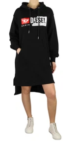 DIESEL D-Ilse-TR Women Dress 2XS Black Long Sleeve Hooded Front Logo RRP€160 - Picture 1 of 12