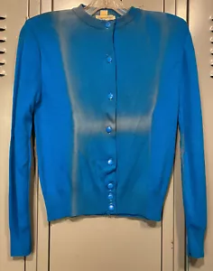 VTG 50s 60s Ban Lon Cardigan Sweater Blue Small Sun Faded Front H Stretchy Rare - Picture 1 of 7