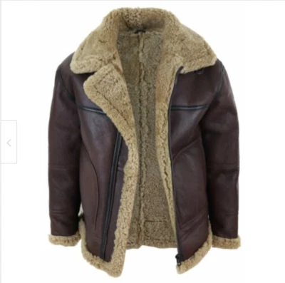 Men's Brown B3 RAF Flight Bomber Aviator Real Sheepskin Shearling Leather Jacket - Image 1 of 4