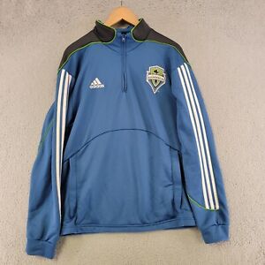 Seattle Sounders Sweater Mens L Large Blue Adidas Pullover 1/4 Zip Mock Neck MLS