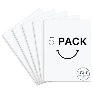 5 Pack 12x16 White Foam Boards, 1/8" Thick for Crafts & Presentations - Picture 1 of 7