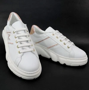 ALBERTO CICCIOLI 🇮🇹 WOMEN'S WHITE LEATHER GLITTER FASHION SNEAKERS, 37.5 EU - Picture 1 of 7