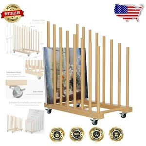 Natural Wood Art Storage Rack with Caster Wheels for Home Studios and Galleries - Picture 1 of 9