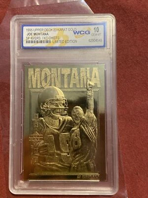 1995 Upper Deck 23K Gold Joe Montana NFL 49ers Chiefs Limited Ed Card Graded 10 - Image 1 of 4