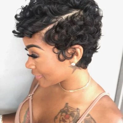 Fashion Loose Curly Lace Front Wigs Pixie Cut Wigs with Bang for Women Party Use - Image 1 of 4