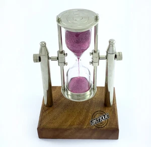 Table Top Timer Sand Hourglass Kitchen Play Games Vintage Silver Wooden Base Gif - Picture 1 of 4