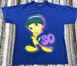 Vintage Looney Tunes Shirt Men Medium Purple Tee Tweety Bird Hip Hop Rap USA 90s - Picture 1 of 12