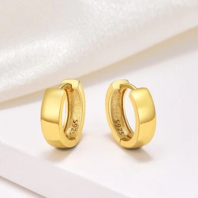 Pendientes de aro Huggie gruesos de oro amarillo de 18 quilates sobre plata de 14,5 mm para dama/hombre Foto 1 de 4