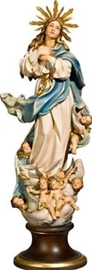 STATUA MADONNA MARIA ASSUNTA IN CIELO CM 30 SCOLPITA IN LEGNO DELLA VALGARDENA - Foto 1 di 1