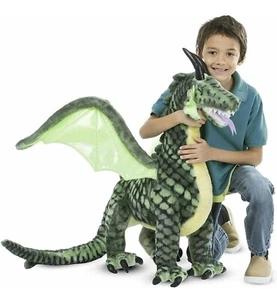 Melissa and Doug Dragon Dinosaur Plush Stuffed Animal Green Wings Jumbo 40” - Picture 1 of 9