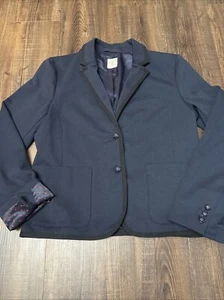 GAP The ACADEMY BLAZER Navy Black Trim Blazer Jacket Women's 12 Red Polka Dot - Picture 1 of 15