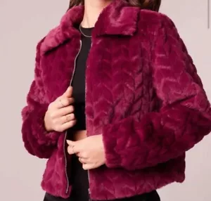 Band of the Free Val Faux Fur Chevron Jacket Eggplant Purple Size XS NWT - Picture 1 of 8
