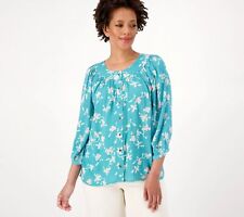 Canyon Retreat Button Front Shirt Turquoise XL New