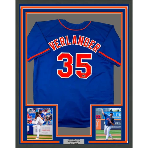 Framed Facsimile Autographed Justin Verlander 33x42 Reprint Laser Auto Jersey Cover