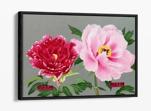 PFINGSTROSENBLÜTE ROSA UND ROTE BLUME - SCHWEBEEFFEKT GERAHMTER LEINWANDKUNSTDRUCK - Bild 1 von 12