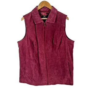 Dennis Basso Suede Vest Womens Sz 1X Plus Genuine Leather Wine Burgundy Full Zip - Picture 1 of 9