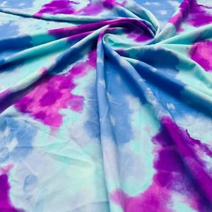Purple Tie Dye Print Nylon Spandex Fabric 4 Way Stretch By Yard for swimwe - Picture 1 of 7